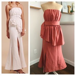 C/MEO Collective x Anthropologie Belted Peplum Rose Strapless Dress